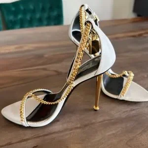 サンダル・ミュール TOM FORD Laminated leather heeled sandals TOM FORD Lock Metallic Stiletto Sandals | Neiman Marcus